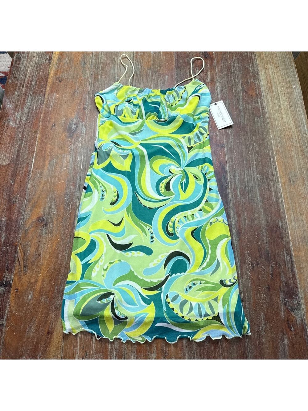 No Comment Green Blue Swirl Mesh Mini Dress M NWT